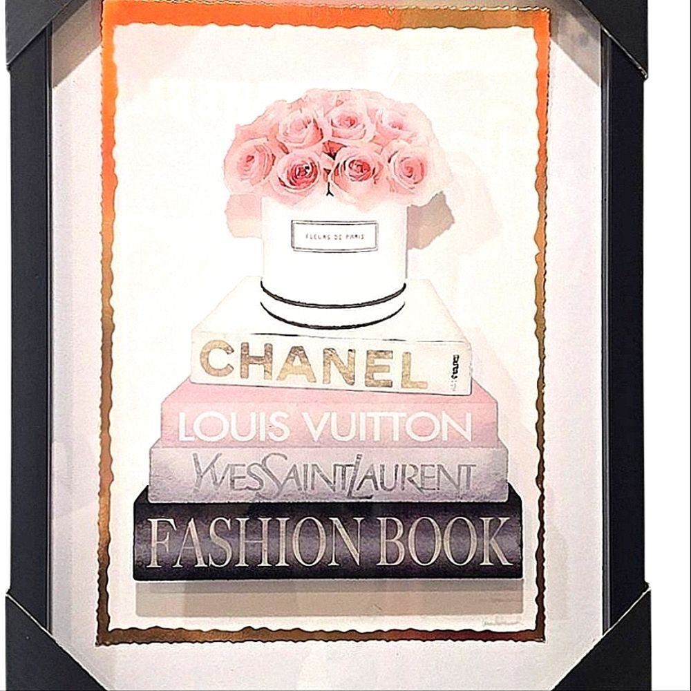 Crystal Luxe Fashion Book Stack Framed Wall Decor